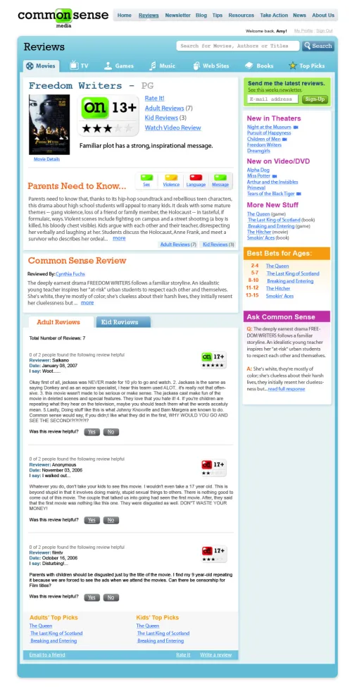Common Sense Media Website 1